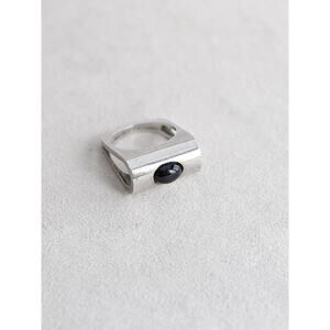 Vintage Sterling Silver Square Ring Black Onyx Modernist Brutalist Size 5